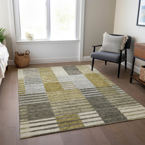 Homeroots 3' Brown Gold Taupe Striped Washable Area Rug - Perfect For Indoor And Outdoor Spaces, Durable Design 9' X 12' Polyester 581687