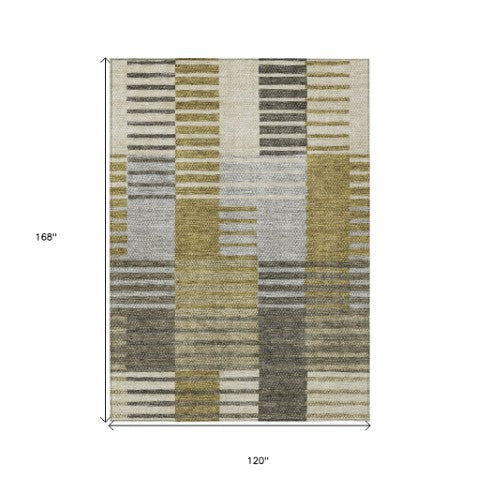 Homeroots 3' Brown Gold Taupe Striped Washable Area Rug - Perfect For Indoor And Outdoor Spaces, Durable Design 10' X 14' Polyester 581688