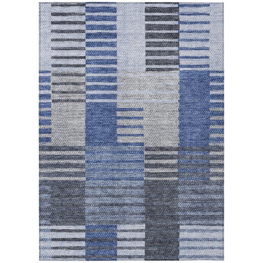 HomeRoots 5' Denim Blue and Navy Striped Washable Area Rug - Durable, Versatile, Ideal for Indoor and Outdoor Spaces 5' X 8' 581690