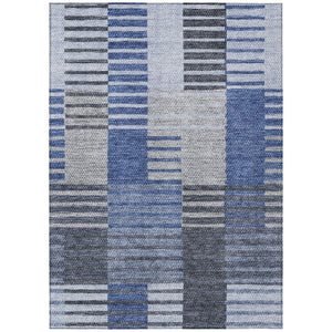 HomeRoots 5' Denim Blue and Navy Striped Washable Area Rug - Durable, Versatile, Ideal for Indoor and Outdoor Spaces 5' X 8' 581690