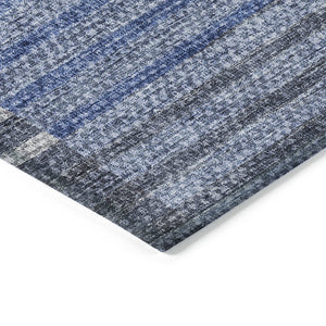 HomeRoots 5' Denim Blue and Navy Striped Washable Area Rug - Durable, Versatile, Ideal for Indoor and Outdoor Spaces 5' X 8' 581690