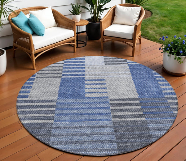 Homeroots 3' Brown Gold Taupe Striped Washable Area Rug - Perfect For Indoor And Outdoor Spaces, Durable Design 8' Round Polyester 581691