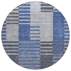 HomeRoots 5' Denim Blue and Navy Striped Washable Area Rug - Durable, Versatile, Ideal for Indoor and Outdoor Spaces 8' Round 581691
