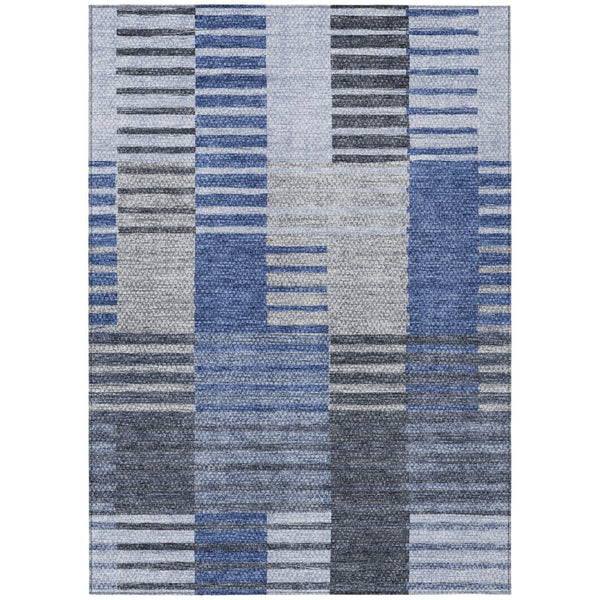 HomeRoots 5' Denim Blue and Navy Striped Washable Area Rug - Durable, Versatile, Ideal for Indoor and Outdoor Spaces 8' X 10' 581692