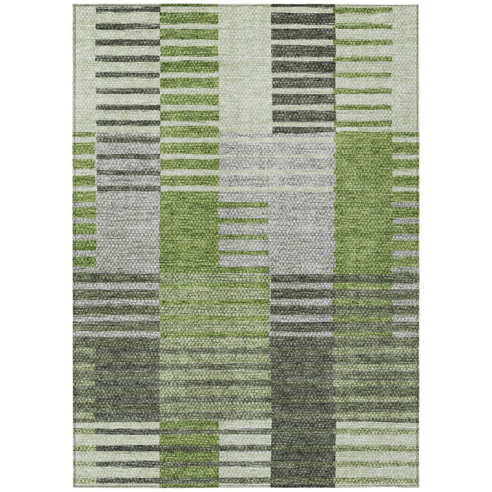 HomeRoots 5' Green and Olive Striped Area Rug - Stylish Indoor/Outdoor Comfort, Washable & Durable Design 5' X 8' 581696