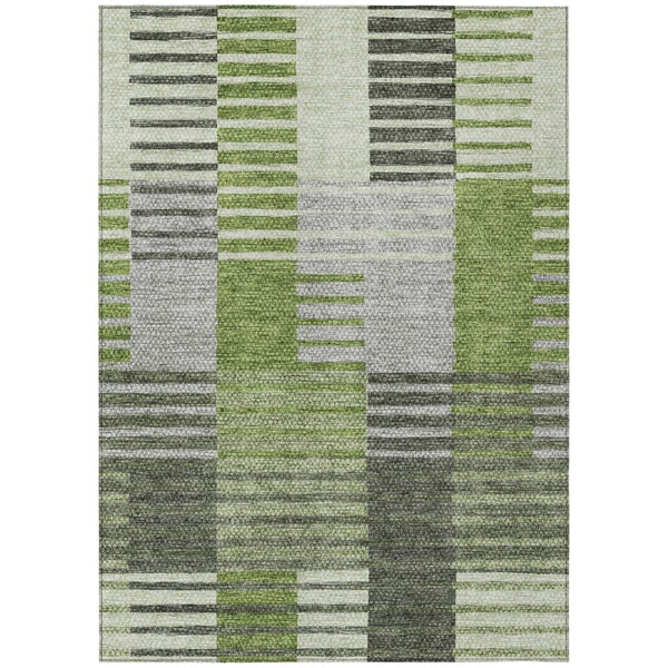 HomeRoots 5' Green and Olive Striped Area Rug - Stylish Indoor/Outdoor Comfort, Washable & Durable Design 5' X 8' 581696