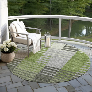 Homeroots 3' Brown Gold Taupe Striped Washable Area Rug - Perfect For Indoor And Outdoor Spaces, Durable Design 8' Round Polyester 581697