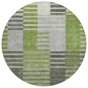 HomeRoots 5' Green and Olive Striped Area Rug - Stylish Indoor/Outdoor Comfort, Washable & Durable Design 8' Round 581697