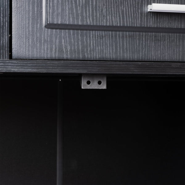 English Elm 63" Fluted Mdf Sideboard with Wood Tone Top Four Doors Three Drawers Dining Storage Black W2917S00010