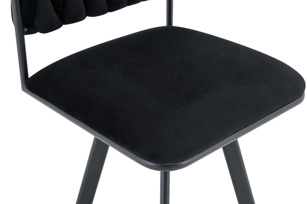 English Elm 9-piece Square Dining Set Velvet Upholstered Chairs Two-tone Tabletop Seats 8 Black,Wood W3875S00142