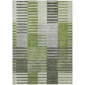 HomeRoots 5' Green and Olive Striped Area Rug - Stylish Indoor/Outdoor Comfort, Washable & Durable Design 10' X 14' 581700