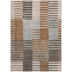 Homeroots 3' Brown Gold Taupe Striped Washable Area Rug - Perfect For Indoor And Outdoor Spaces, Durable Design 3' X 5' Polyester 581701