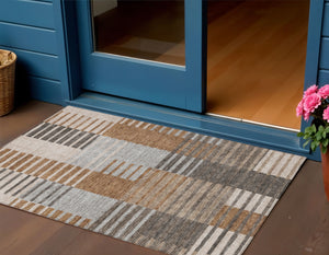 Homeroots 3' Brown Gold Taupe Striped Washable Area Rug - Perfect For Indoor And Outdoor Spaces, Durable Design 3' X 5' Polyester 581701