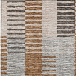 Homeroots 3' Brown Gold Taupe Striped Washable Area Rug - Perfect For Indoor And Outdoor Spaces, Durable Design 3' X 5' Polyester 581701