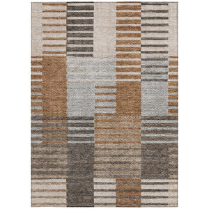 Homeroots 3' Brown Gold Taupe Striped Washable Area Rug - Perfect For Indoor And Outdoor Spaces, Durable Design 5' X 8' Polyester 581702
