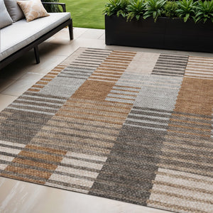 HomeRoots 5' Chocolate and Gray Striped Washable Area Rug – Stylish, Durable for Indoor and Outdoor Spaces 5' X 8' 581702