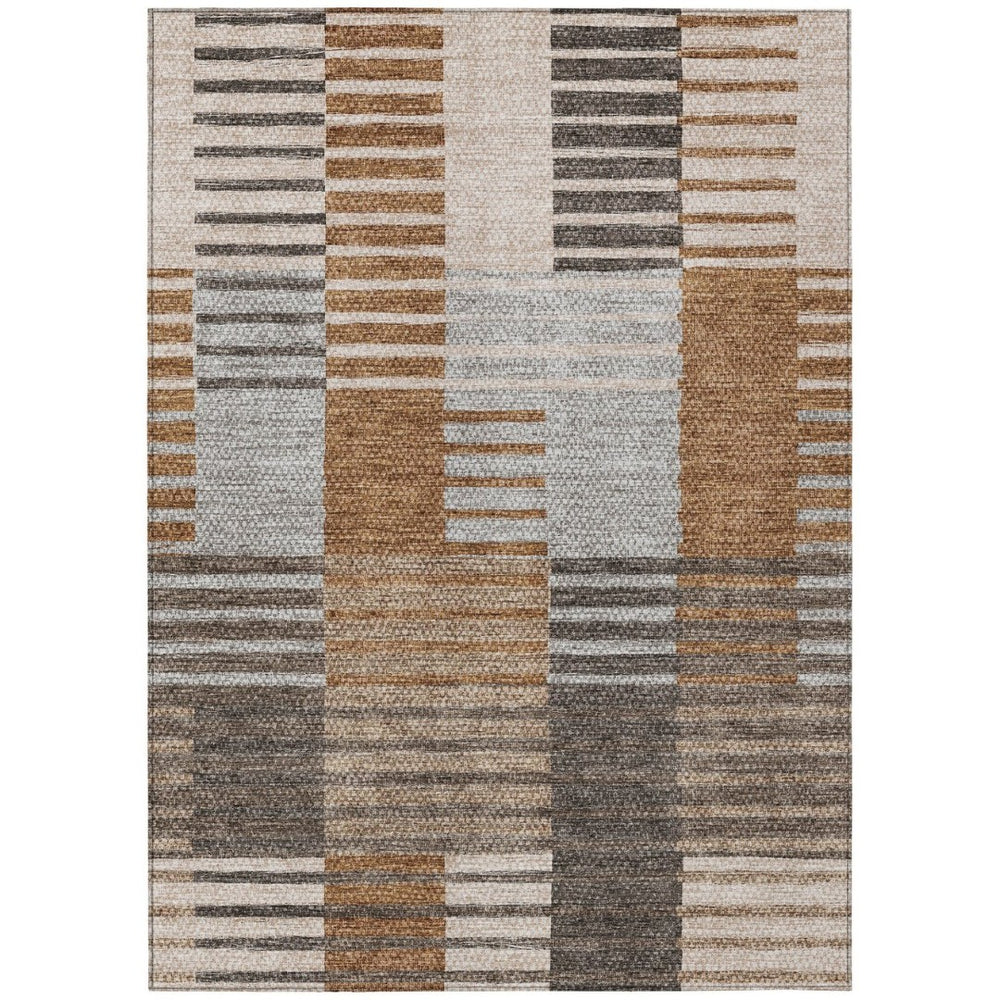 HomeRoots 5' Chocolate and Gray Striped Washable Area Rug – Stylish, Durable for Indoor and Outdoor Spaces 5' X 8' 581702
