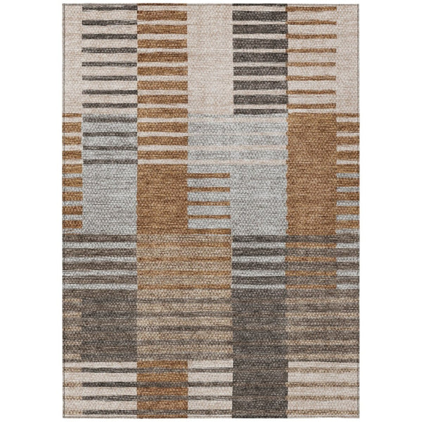 HomeRoots 5' Chocolate and Gray Striped Washable Area Rug – Stylish, Durable for Indoor and Outdoor Spaces 5' X 8' 581702