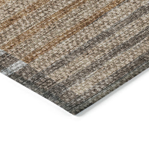 Homeroots 3' Brown Gold Taupe Striped Washable Area Rug - Perfect For Indoor And Outdoor Spaces, Durable Design 5' X 8' Polyester 581702