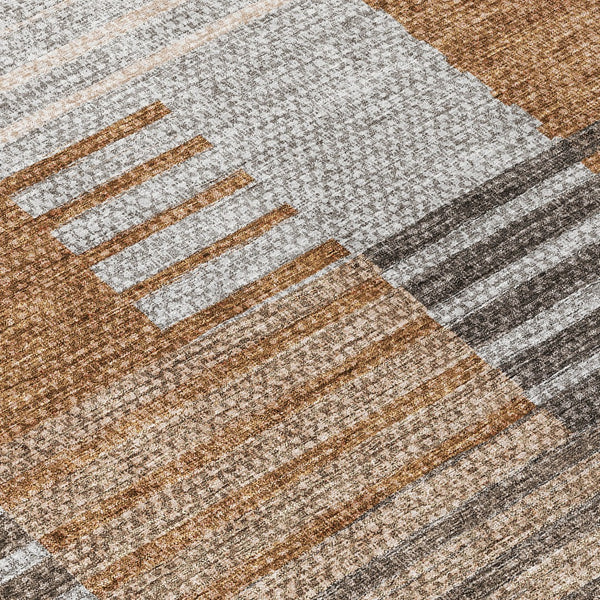 Homeroots 3' Brown Gold Taupe Striped Washable Area Rug - Perfect For Indoor And Outdoor Spaces, Durable Design 8' Round Polyester 581703