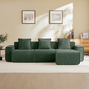 English Elm Streamlined Velvet L-shaped Sectional Sofa with Ottoman and Cloud Cushion Living Room Green W3041S00366