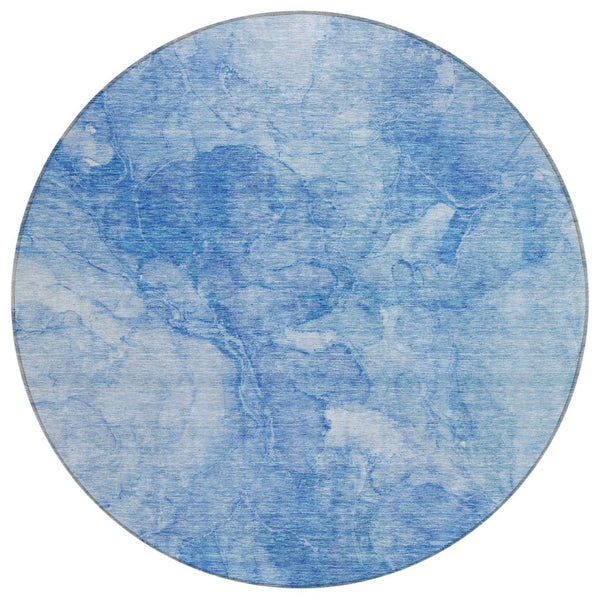 HomeRoots 5' Nautical-Inspired Area Rug in Denim and Sky Blue – Durable, Washable, Indoor/Outdoor Charm! 8' Round 581727