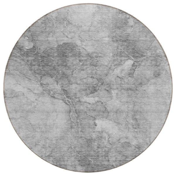 HomeRoots 5' Nautical Gray Silver and Charcoal Area Rug – Washable, Durable, Perfect for Indoor and Outdoor Use 8' Round 581739