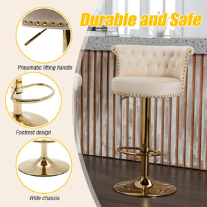 English Elm UNITED Velvet 360° Rotating Bar Chair with Diamond Stitching, Gold Frame, Plush Foam Seat, Adjustable Height Beige W1568P361715