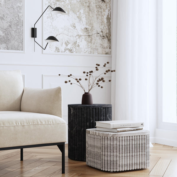 Butler Specialty Sylvester Elegant Round Marble And Wood Side Table For Sophisticated Living Room Décor Upgrade Gray And White Marble,Mdf 5817414-butler