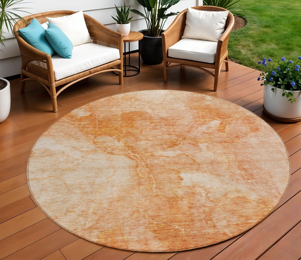 HomeRoots 5' Coastal Nautical Area Rug in Salmon Peach and Ivory - Durable, Washable for Indoor & Outdoor Use 8' Round 581745
