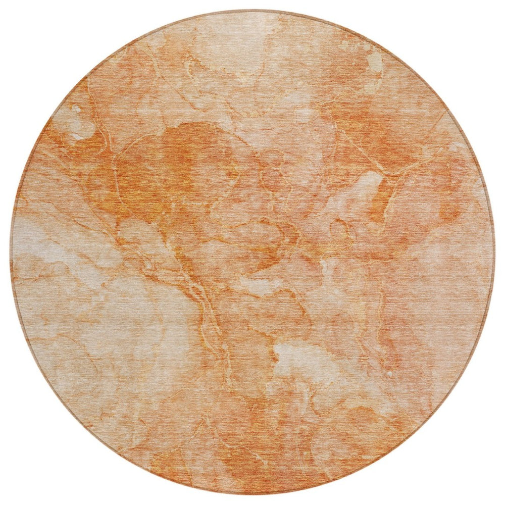 HomeRoots 5' Coastal Nautical Area Rug in Salmon Peach and Ivory - Durable, Washable for Indoor & Outdoor Use 8' Round 581745