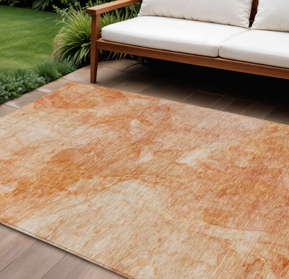 HomeRoots 9' Nautical Indoor Outdoor Area Rug in Salmon Peach and Ivory – Durable, Washable, Coastal Charm 9' X 12' 581747
