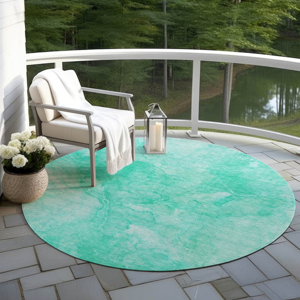 Homeroots 3' Nautical Washable Area Rug In Artichoke And Lime Green - Perfect For Indoor & Outdoor Spaces! 8' Round Polyester 581751