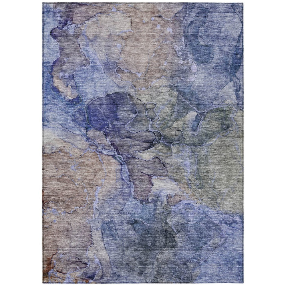HomeRoots 5' Navy Blue and Beige Abstract Washable Area Rug – Stylish, Durable, and Perfect for Indoor or Outdoor Use 5' X 8' 581756