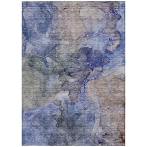 Homeroots 3' Navy Blue And Beige Abstract Washable Area Rug For Indoor And Outdoor Spaces, Durable Design 5' X 8' Polyester 581756