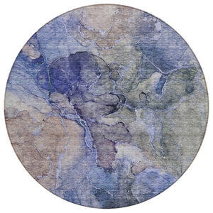 HomeRoots 5' Navy Blue and Beige Abstract Washable Area Rug – Stylish, Durable, and Perfect for Indoor or Outdoor Use 8' Round 581757