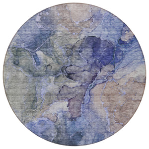 Homeroots 3' Navy Blue And Beige Abstract Washable Area Rug For Indoor And Outdoor Spaces, Durable Design 8' Round Polyester 581757