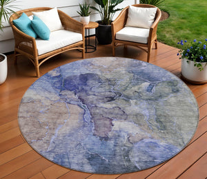 Homeroots 3' Navy Blue And Beige Abstract Washable Area Rug For Indoor And Outdoor Spaces, Durable Design 8' Round Polyester 581757