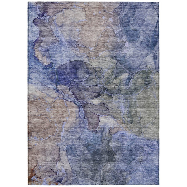 HomeRoots 5' Navy Blue and Beige Abstract Washable Area Rug – Stylish, Durable, and Perfect for Indoor or Outdoor Use 8' X 10' 581758