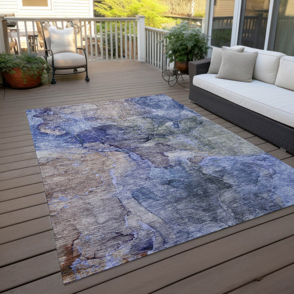 Homeroots 3' Navy Blue And Beige Abstract Washable Area Rug For Indoor And Outdoor Spaces, Durable Design 9' X 12' Polyester 581759