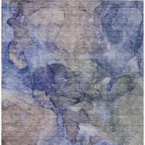 Homeroots 3' Navy Blue And Beige Abstract Washable Area Rug For Indoor And Outdoor Spaces, Durable Design 9' X 12' Polyester 581759