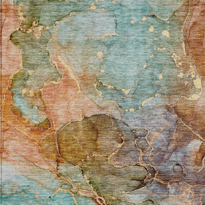 Homeroots 3' Navy Blue And Beige Abstract Washable Area Rug For Indoor And Outdoor Spaces, Durable Design 8' X 10' Polyester 581764