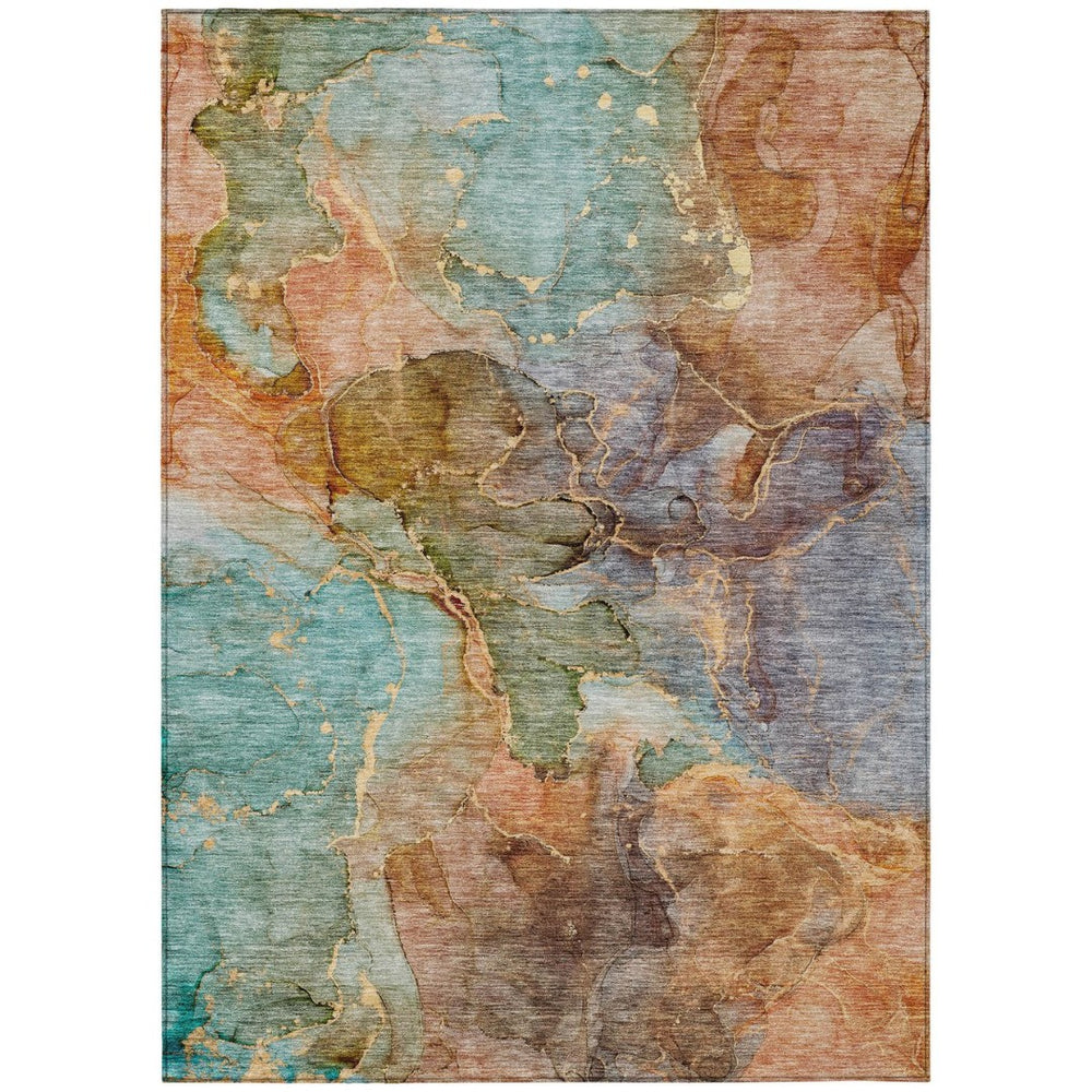 HomeRoots 9' Copper Orange and Teal Blue Abstract Area Rug – Durable, Washable, Perfect for Indoor and Outdoor Spaces 9' X 12' 581765
