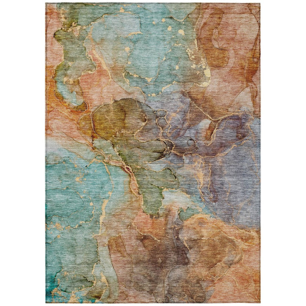 HomeRoots 9' Copper Orange and Teal Blue Abstract Area Rug – Durable, Washable, Perfect for Indoor and Outdoor Spaces 9' X 12' 581765