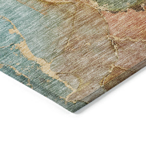 Homeroots 3' Navy Blue And Beige Abstract Washable Area Rug For Indoor And Outdoor Spaces, Durable Design 9' X 12' Polyester 581765