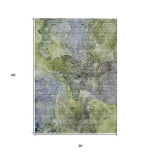 Homeroots 3' Navy Blue And Beige Abstract Washable Area Rug For Indoor And Outdoor Spaces, Durable Design 3' X 5' Polyester 581767