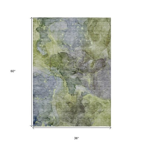 Homeroots 3' Navy Blue And Beige Abstract Washable Area Rug For Indoor And Outdoor Spaces, Durable Design 3' X 5' Polyester 581767