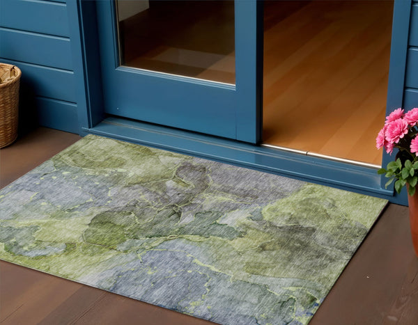 Homeroots 3' Navy Blue And Beige Abstract Washable Area Rug For Indoor And Outdoor Spaces, Durable Design 3' X 5' Polyester 581767