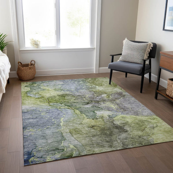 HomeRoots 5' Olive Green and Gray Abstract Area Rug - Washable, Durable for Indoor and Outdoor Use, Easy Care 5' X 8' 581768