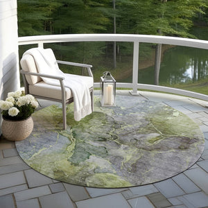 Homeroots 3' Navy Blue And Beige Abstract Washable Area Rug For Indoor And Outdoor Spaces, Durable Design 8' Round Polyester 581769